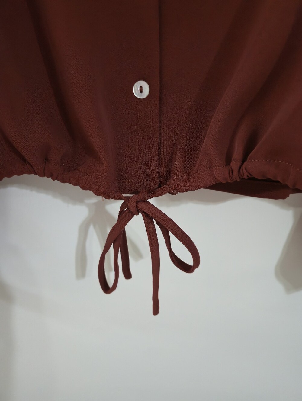 NWT Meloday Rust-Brown Button-Front Drawstring Shirt - Picture 2 of 5